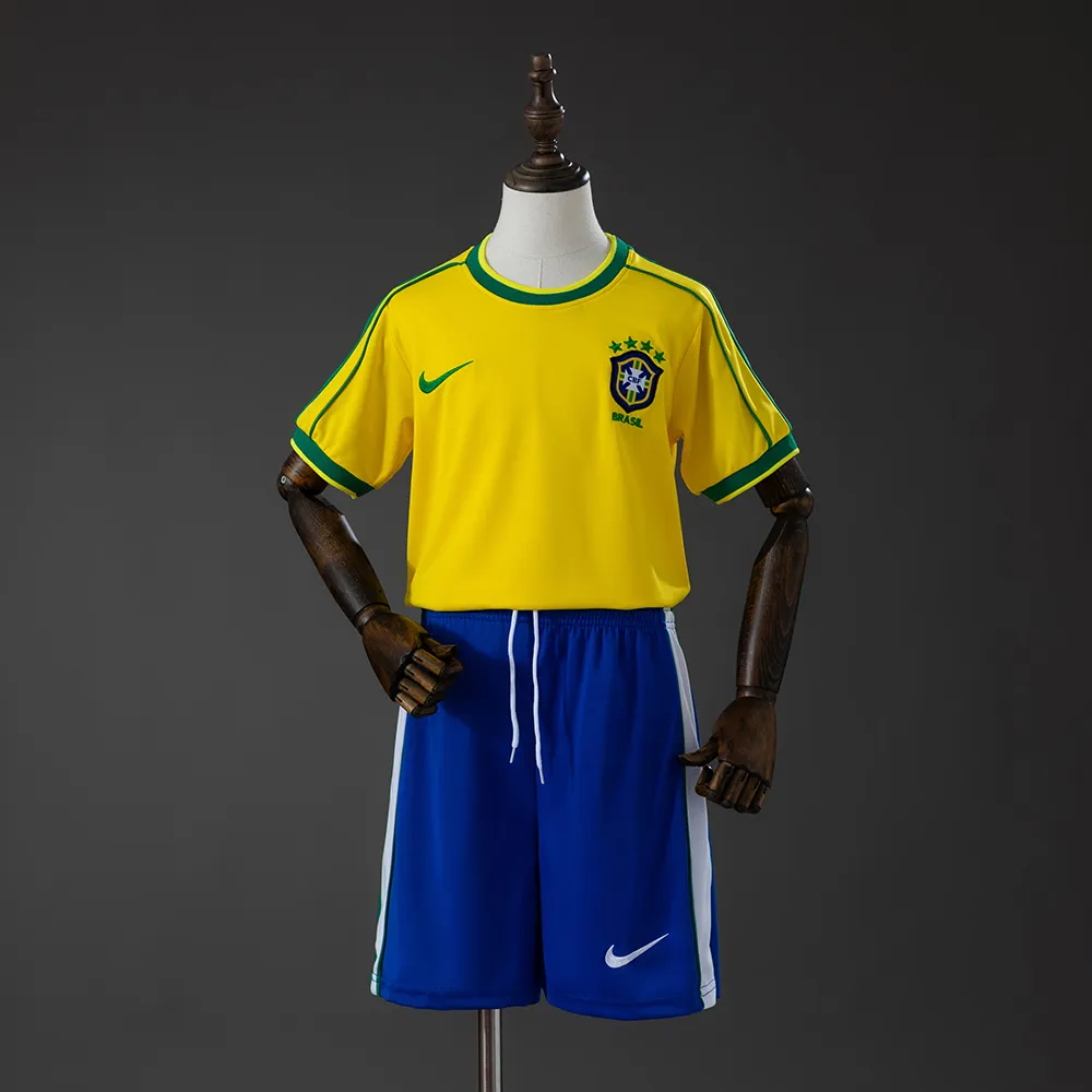 Brazil 1998 Home Retro Kids Kit Jersey — 2/2