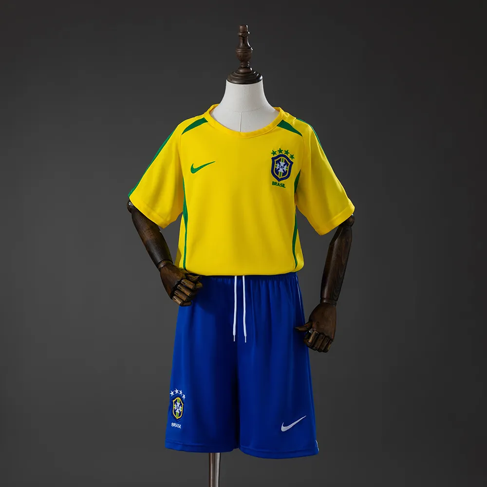 Brazil 2002 Home Retro Kids Kit Jersey — 2/2
