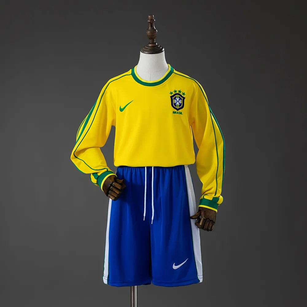 Brazil 1998 Home Retro Long Sleeve Kids Kit Jersey — 2/2