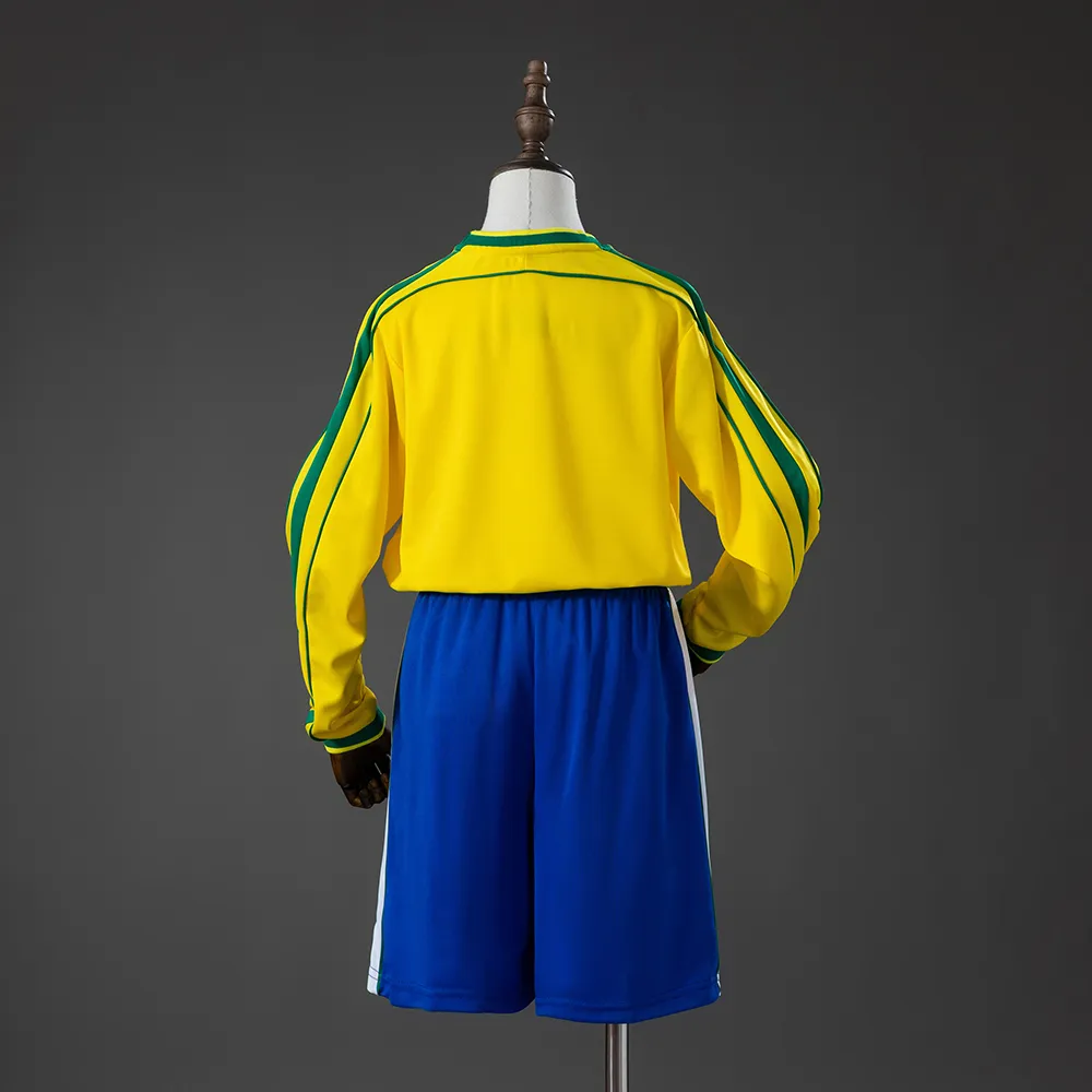Brazil 1998 Home Retro Long Sleeve Kids Kit Jersey