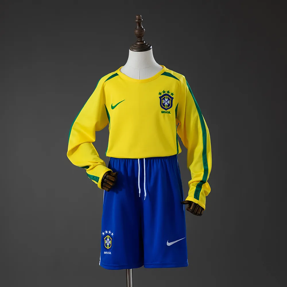 Brazil 2002 Home Retro Long Sleeve Kids Kit Jersey — 2/2