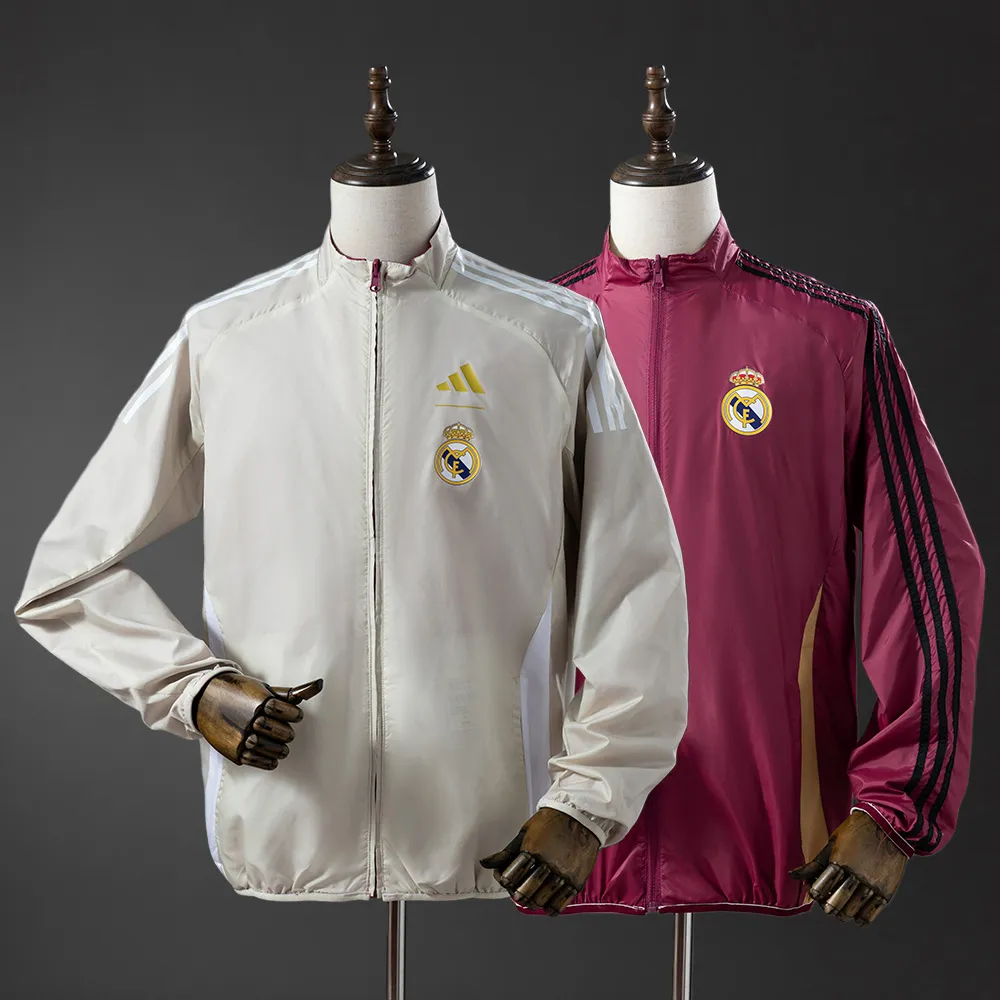 Real Madrid Reversible Jacket Windbreaker - Beige & Red — 1/2