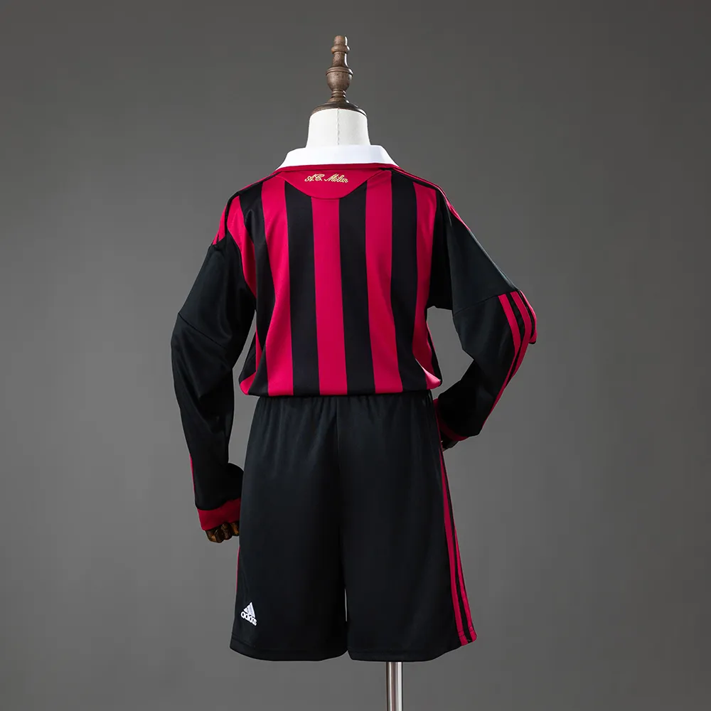 AC Milan 09/10 Home Retro Long Sleeve Kids Kit Jersey