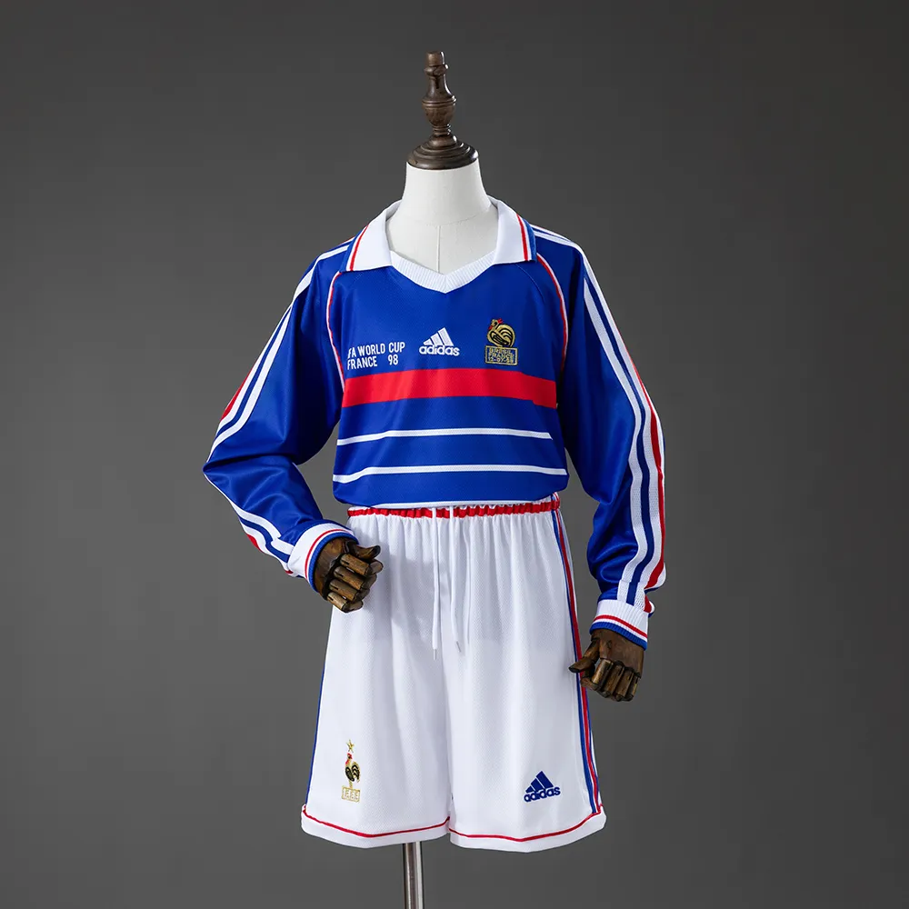 France 1998 Home Retro Long Sleeve Kids Kit Jersey — 2/2