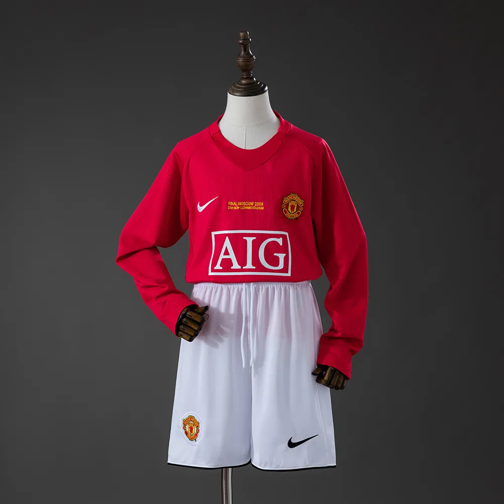 M-U 07/08 Home Retro Long Sleeve Kids Kit Jersey — 2/2