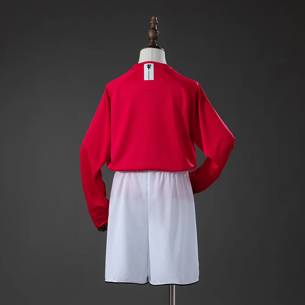 M-U 07/08 Home Retro Long Sleeve Kids Kit Jersey