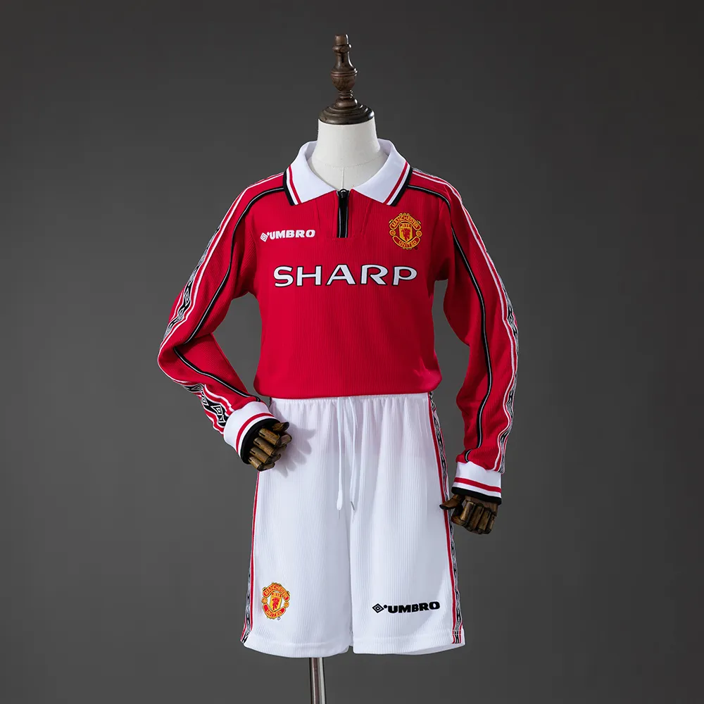 M-U 98/99 Home Retro Long Sleeve Kids Kit Jersey — 2/2